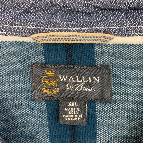 Wallin Bros Shirt Mens 2XL XXL Metal Blue Plaid Long Sleeve Cotton Button Up - Picture 6 of 12